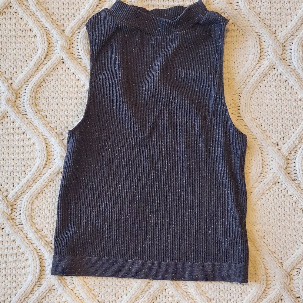 Charlotte Russe Grey Glitter Mock Turtleneck Sleeveless top Size M